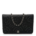 Lambskin Camellia Studded Wallet on Chain WOC Black wholesalehk.shop