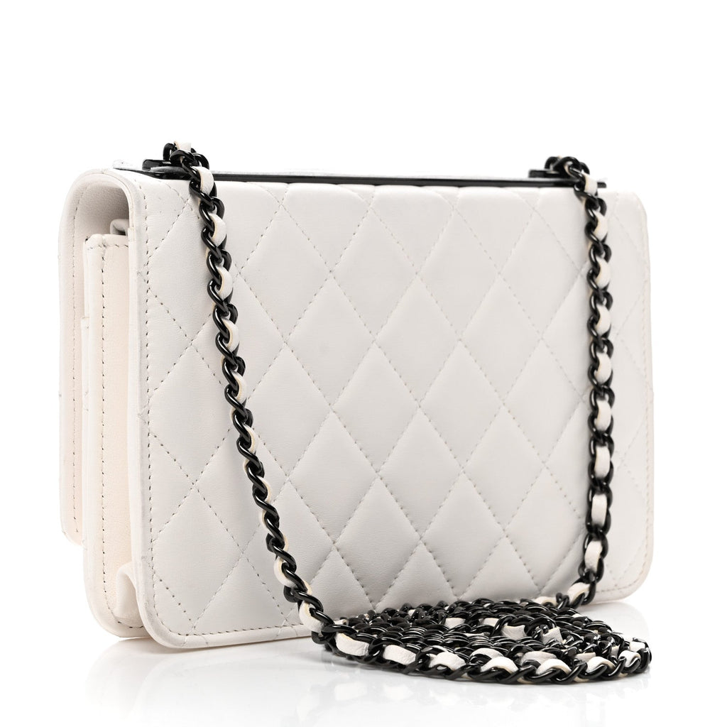 Lambskin Quilted Mini Trendy CC Wallet On Chain WOC White wholesalehk.shop