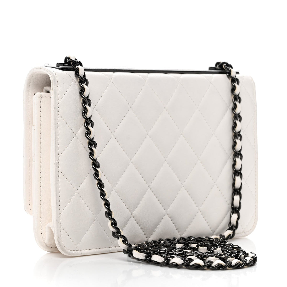 Lambskin Quilted Mini Trendy CC Wallet On Chain WOC White wholesalehk.shop