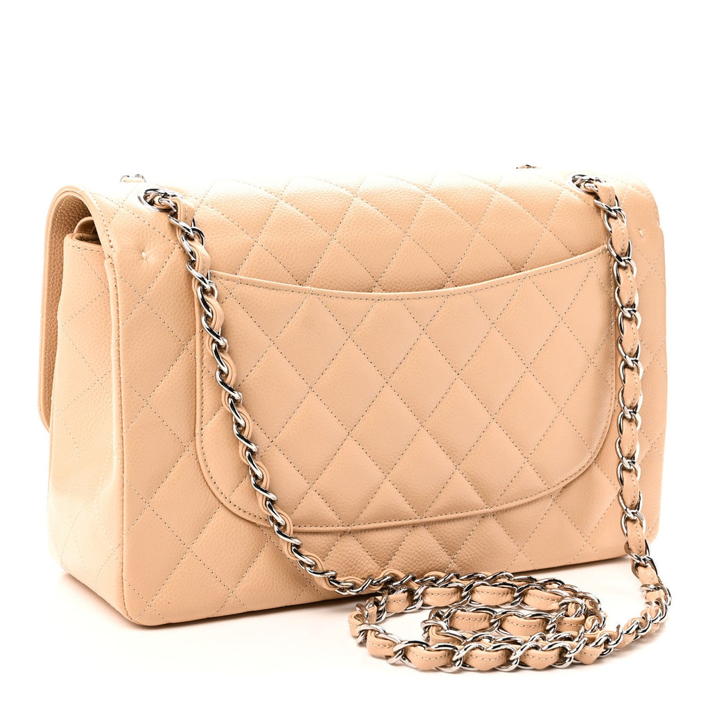 Caviar Quilted Jumbo Double Flap Beige wholesalehk.shop