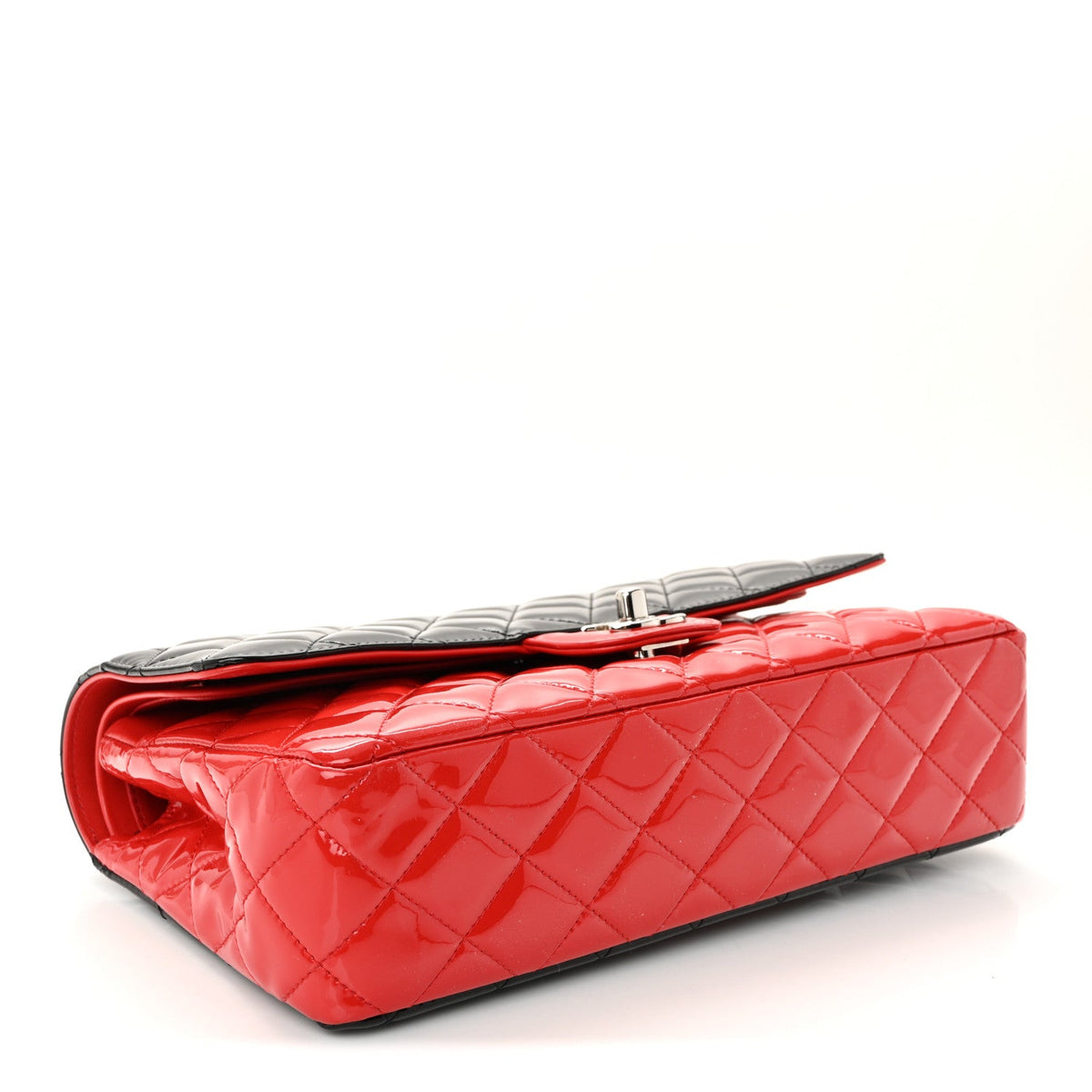 Patent Calfskin Quilted Bi-Color Medium Double Flap Black Red wholesalehk.shop