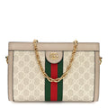 GG Supreme Monogram Textured Dollar Calfskin Web Small Ophidia Chain Shoulder Bag Beige Mystic White Oatmeal wholesalehk.shop