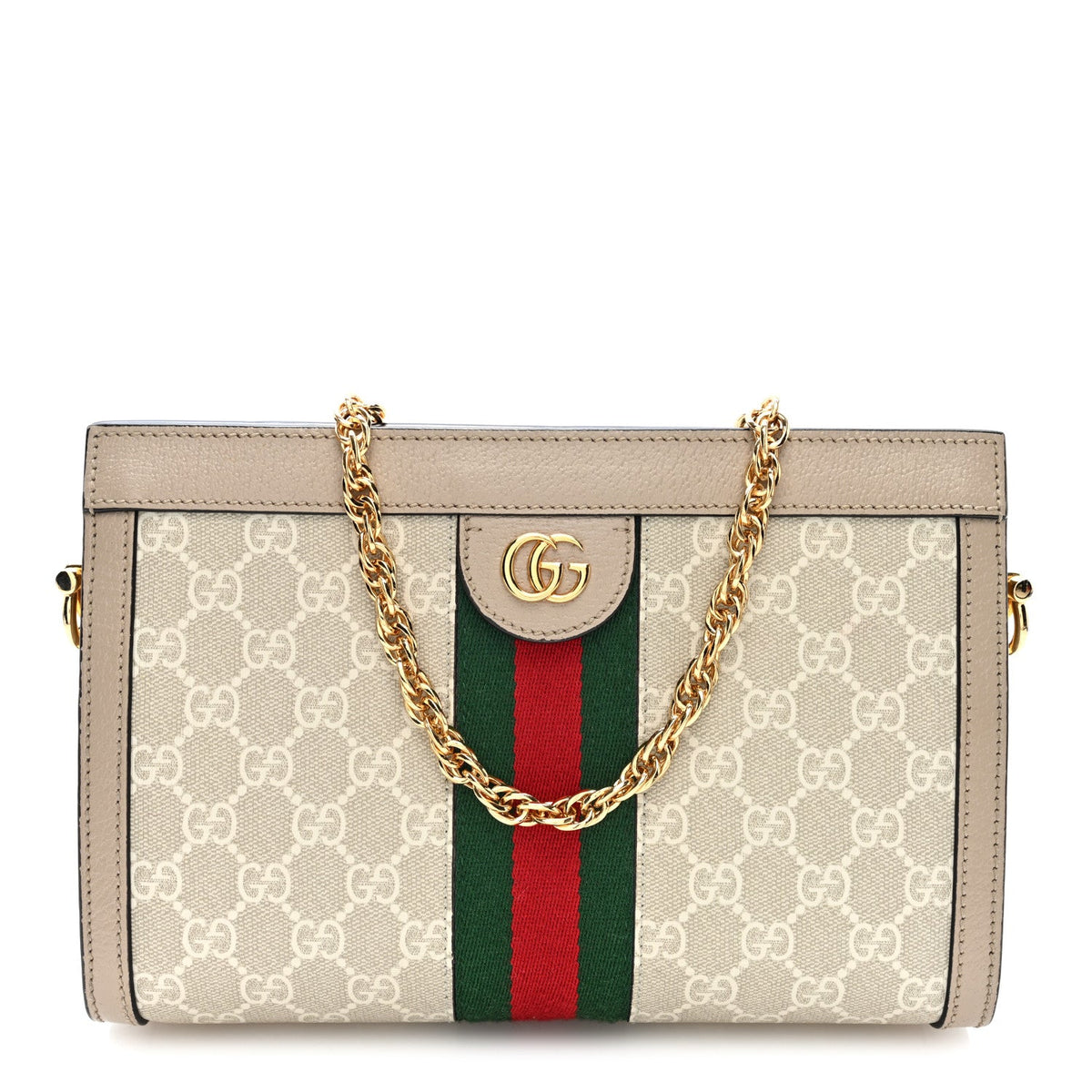 GG Supreme Monogram Textured Dollar Calfskin Web Small Ophidia Chain Shoulder Bag Beige Mystic White Oatmeal wholesalehk.shop