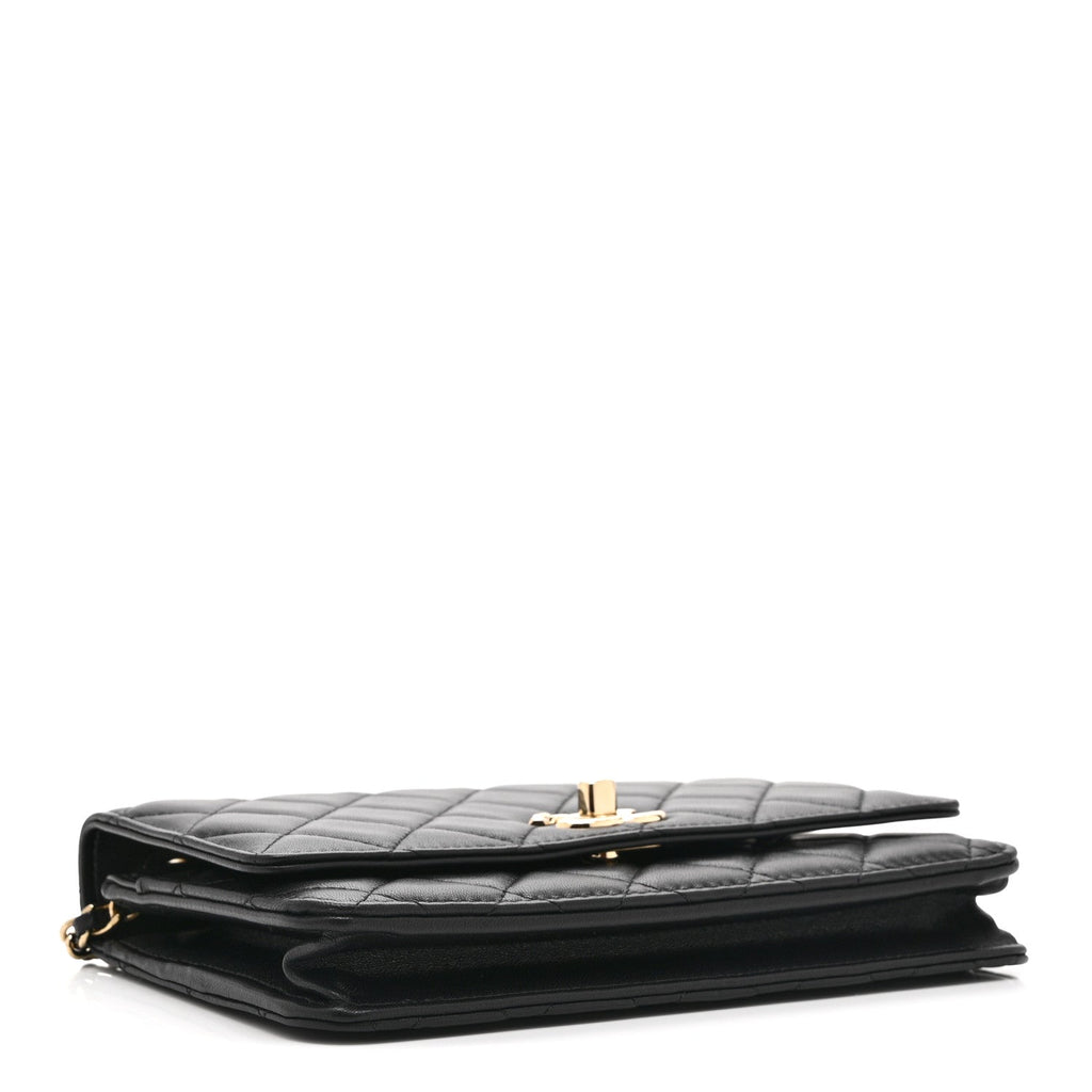 Lambskin Quilted Trendy CC Wallet On Chain WOC Black wholesalehk.shop