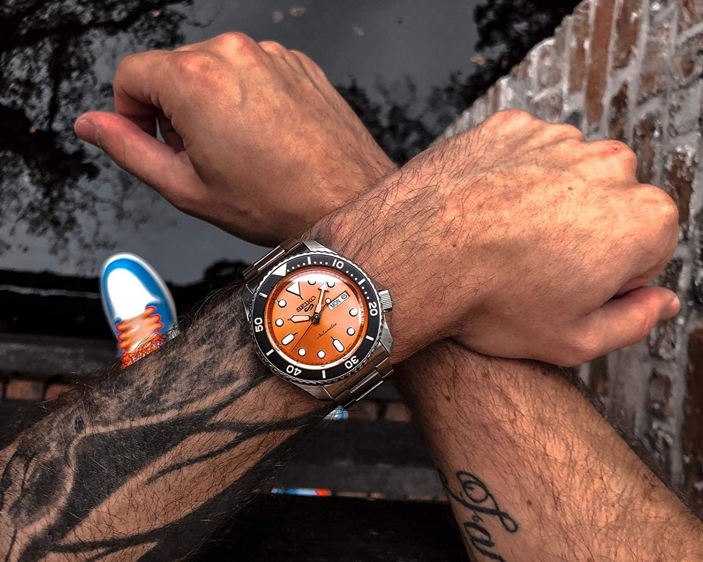 Seiko 5 Sports Automatic Orange Dial Silver Steel Strap Watch For Men - SRPD59K1 wholesalehk.shop