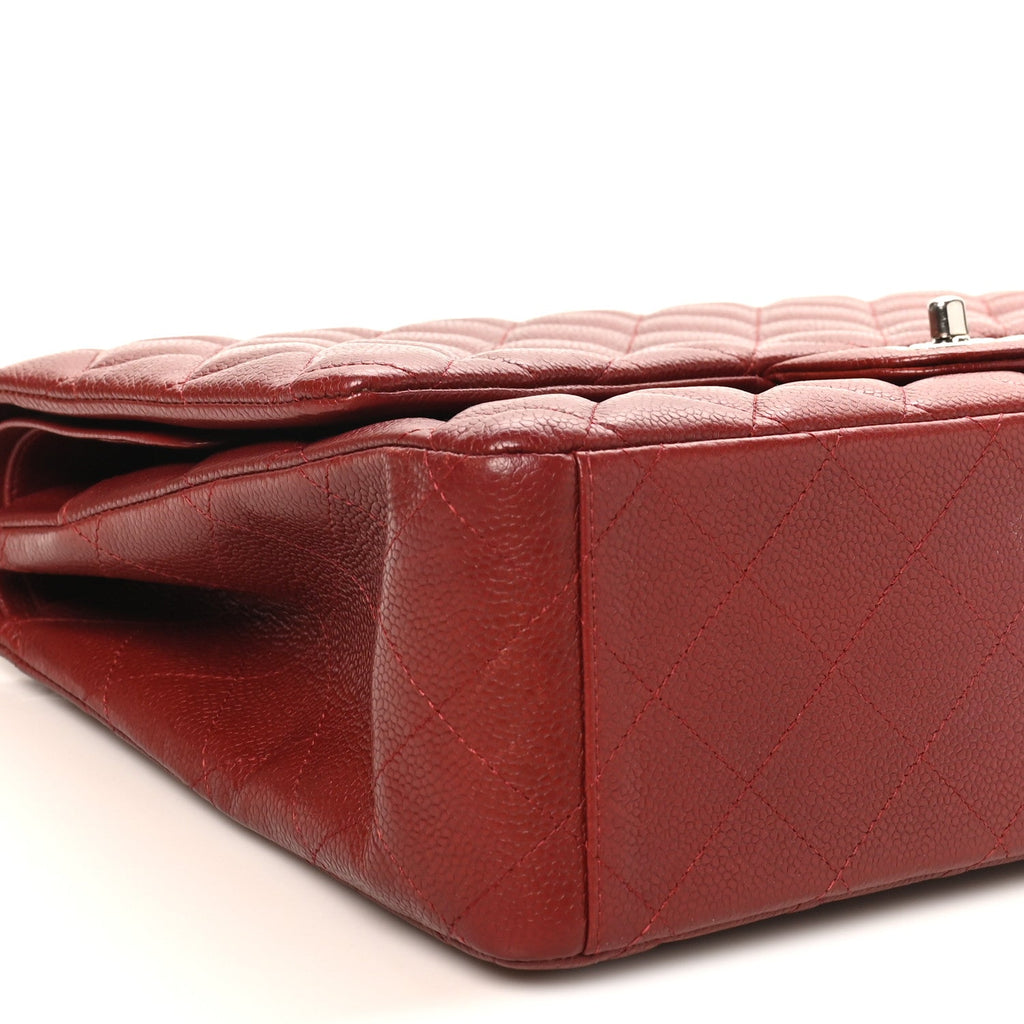 Caviar Quilted Maxi Double Flap Dark Red wholesalehk.shop