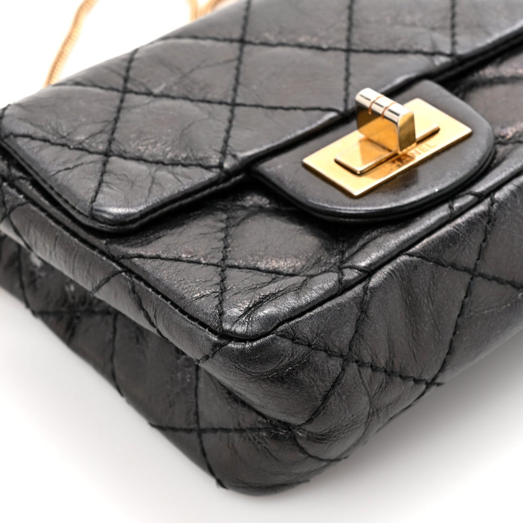 Glazed Calfskin Quilted Reissue Double Flap Clutch Black wholesalehk.shop