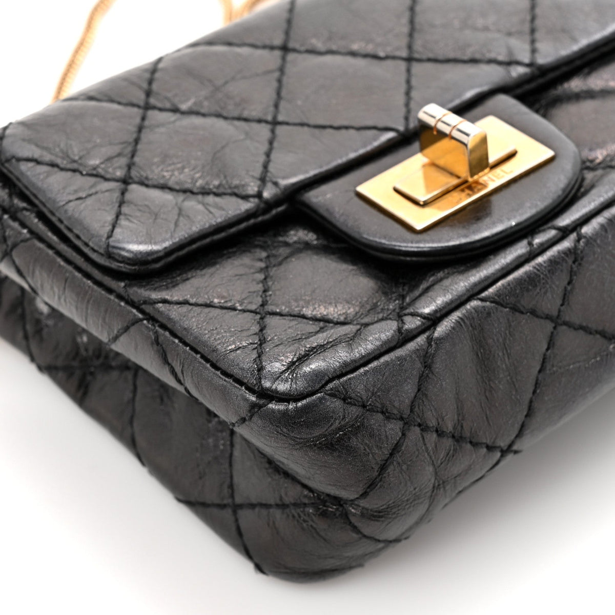 Glazed Calfskin Quilted Reissue Double Flap Clutch Black wholesalehk.shop