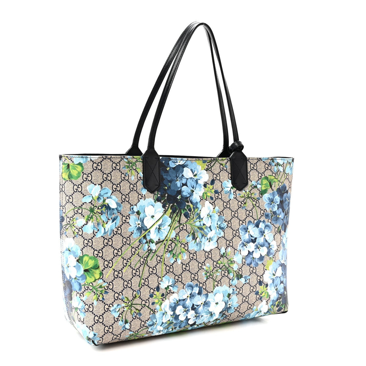 GG Supreme Monogram Blooms Medium Reversible Tote Beige Blue Navy wholesalehk.shop