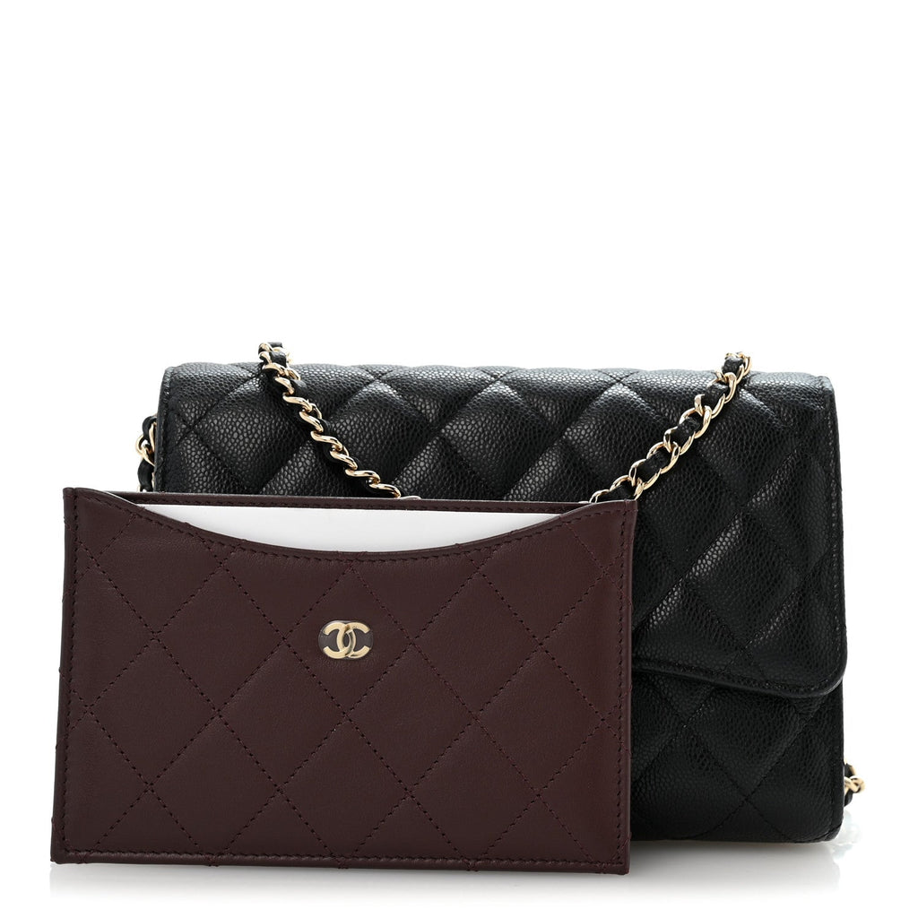 Caviar Quilted Compact Wallet On Chain WOC Black wholesalehk.shop