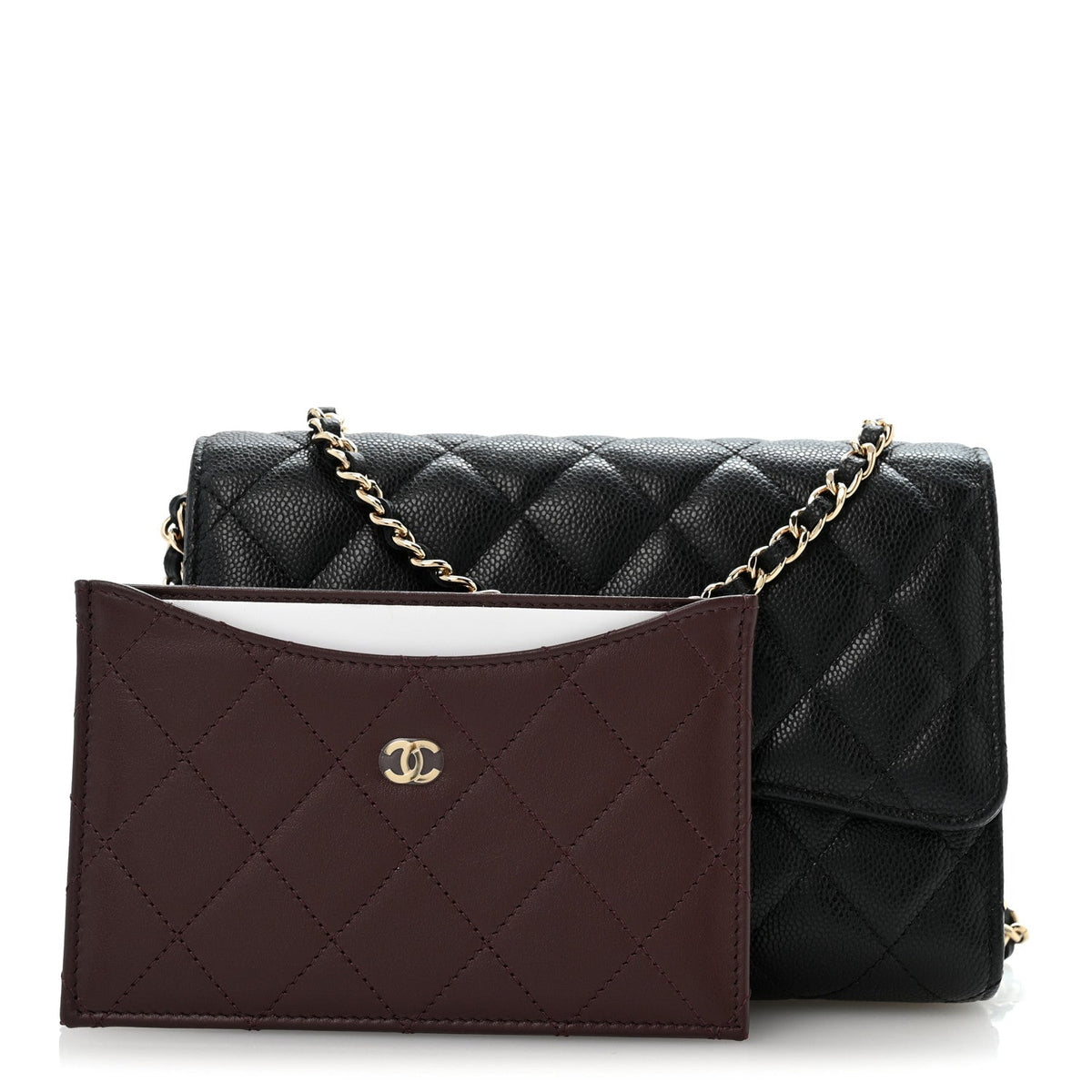 Caviar Quilted Compact Wallet On Chain WOC Black wholesalehk.shop