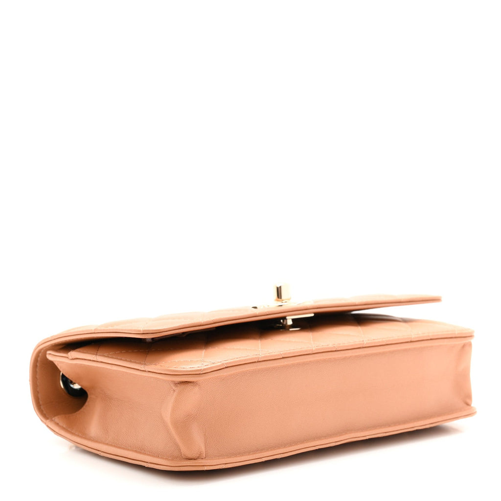 Lambskin Quilted Trendy CC Wallet On Chain WOC Camel wholesalehk.shop