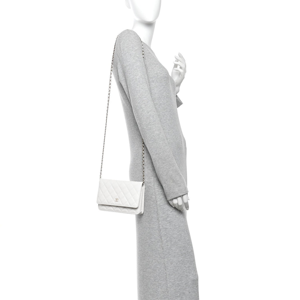 Caviar Quilted Wallet on Chain WOC White wholesalehk.shop
