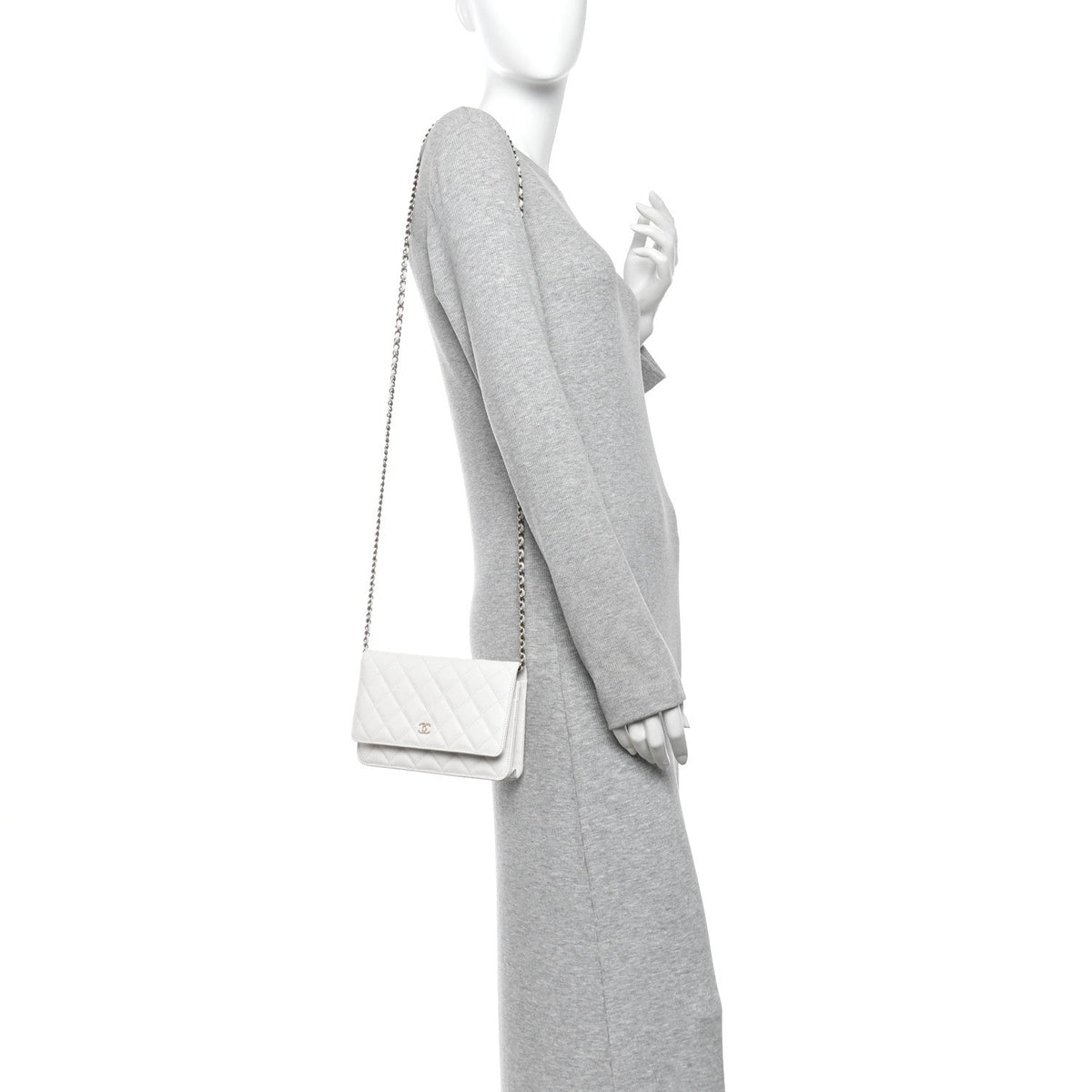 Caviar Quilted Wallet on Chain WOC White wholesalehk.shop