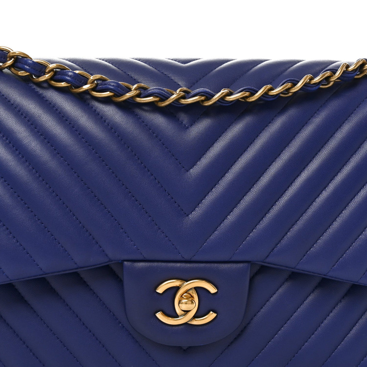 Lambskin Chevron Quilted Jumbo Double Flap Navy Blue wholesalehk.shop