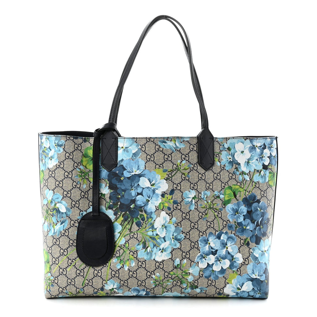 GG Supreme Monogram Blooms Medium Reversible Tote Beige Blue Navy wholesalehk.shop