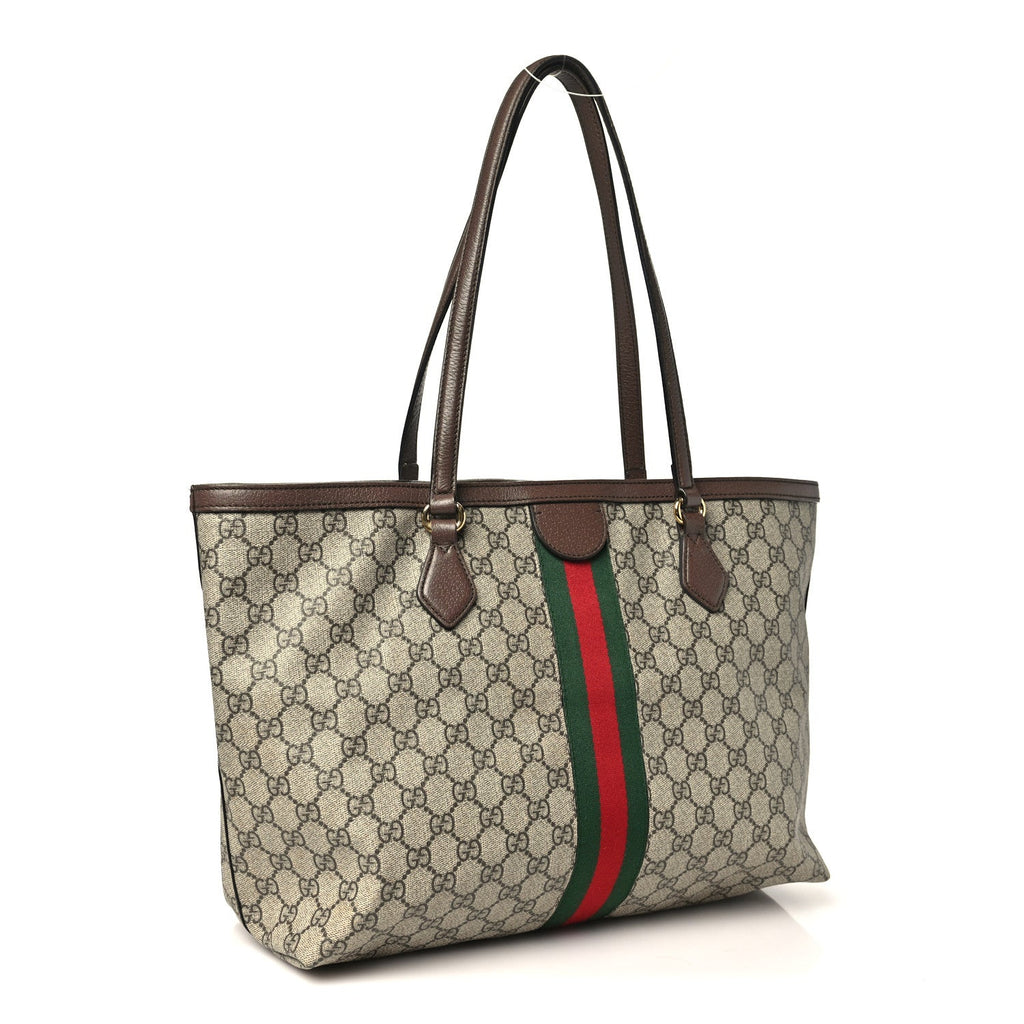 GG Supreme Monogram Textured Calfskin Web Medium Ophidia Shopping Tote Beige Ebony New Acero wholesalehk.shop