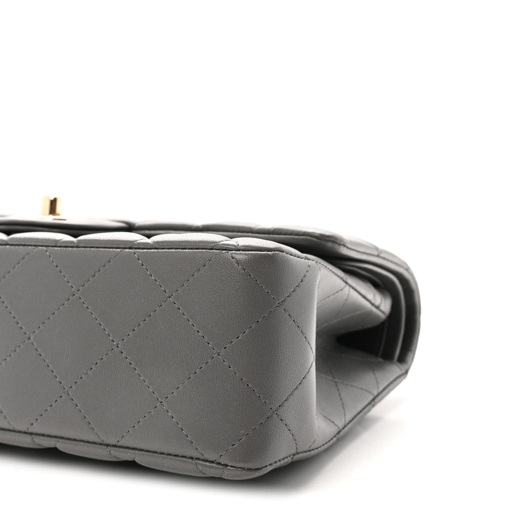 Lambskin Quilted Medium Double Flap Grey wholesalehk.shop