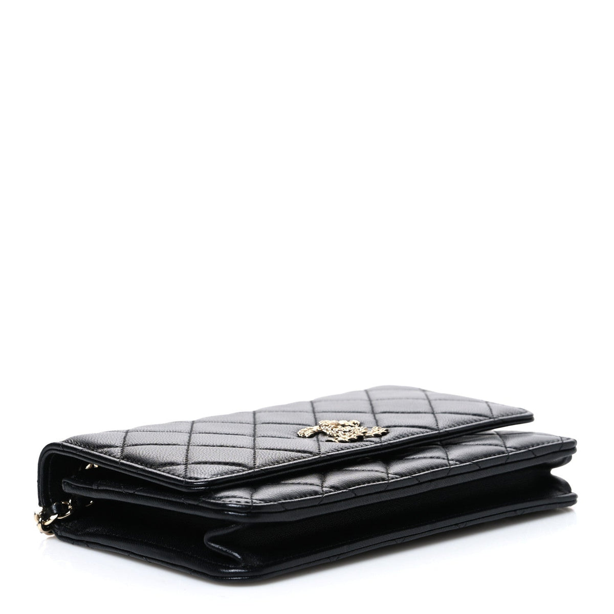 Lambskin Quilted Crystal CC Wallet On Chain WOC Black wholesalehk.shop
