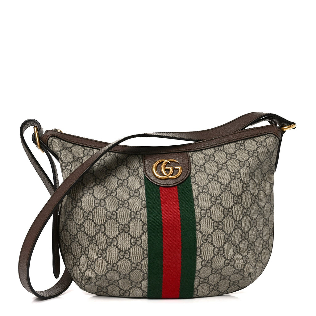 GG Supreme Monogram Web Small Ophidia Half Moon Hobo Brown wholesalehk.shop