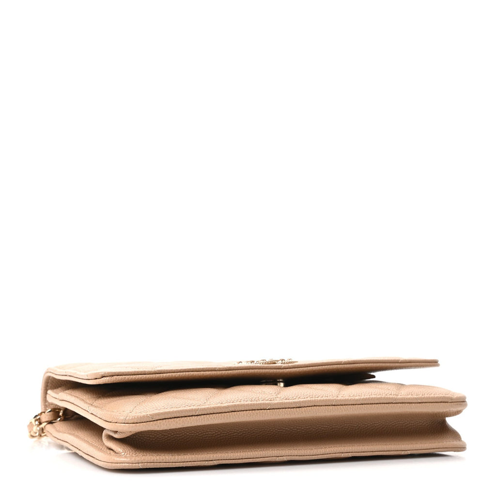 Caviar Quilted Crystal CC Wallet On Chain WOC Beige wholesalehk.shop