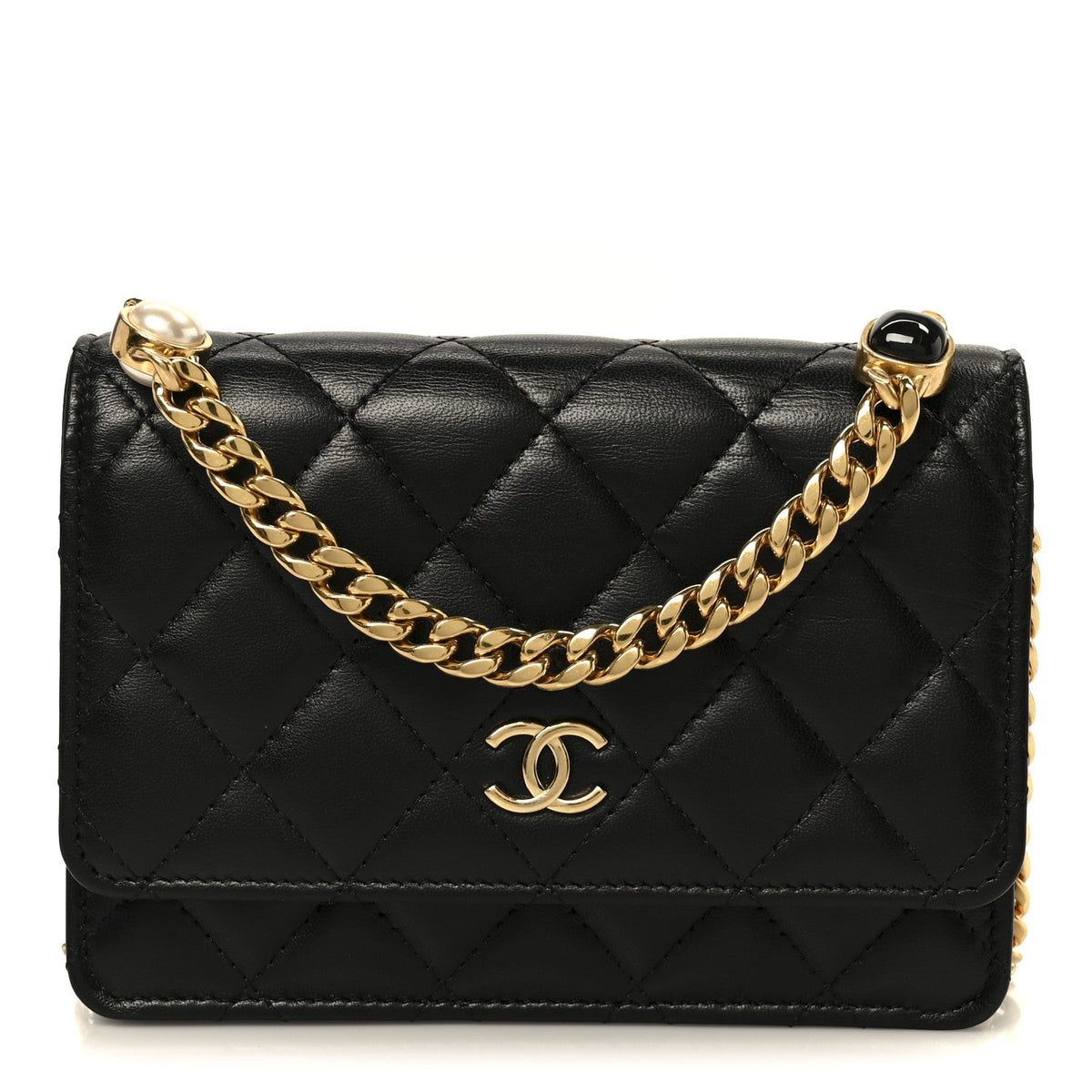 Lambskin Quilted CC Pearl Enamel Clutch on Chain WOC Black wholesalehk.shop