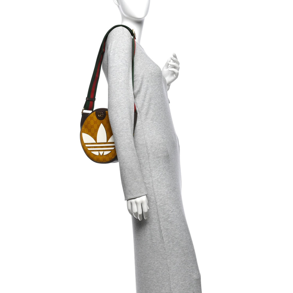 X ADIDAS Crystal Vintage Monogram Textured Dollar Calfskin Web Trefoil Small Ophidia Round Shoulder Bag Mid Natural Nut Off White New Acero wholesalehk.shop