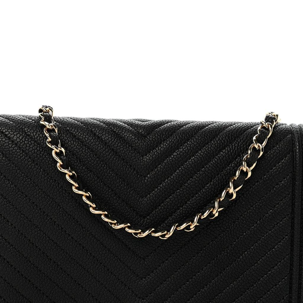 Caviar Chevron Quilted Boy Wallet On Chain WOC Black wholesalehk.shop