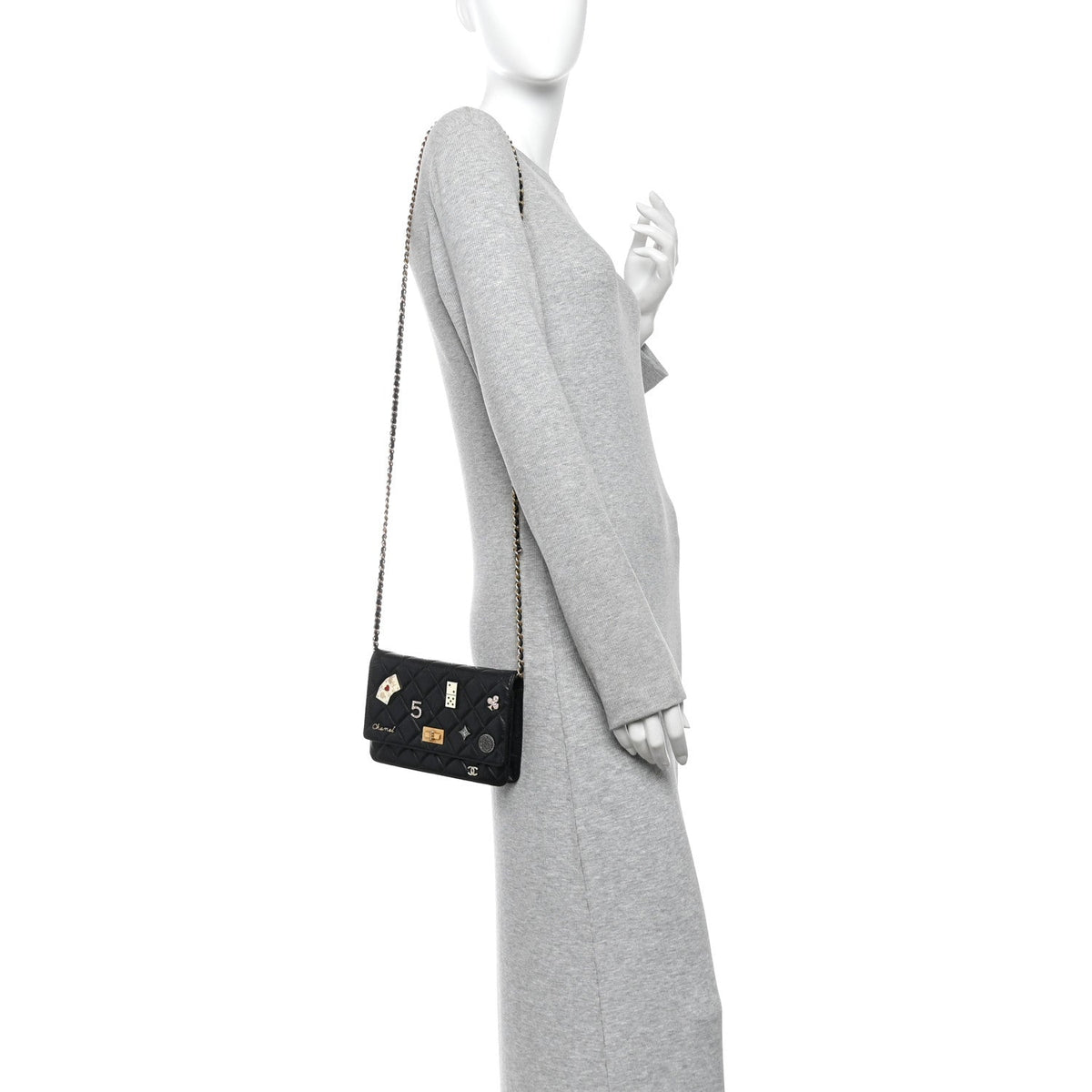 Aged Calfskin Lucky Charms Casino 2.55 Reissue Wallet on Chain WOC Black wholesalehk.shop