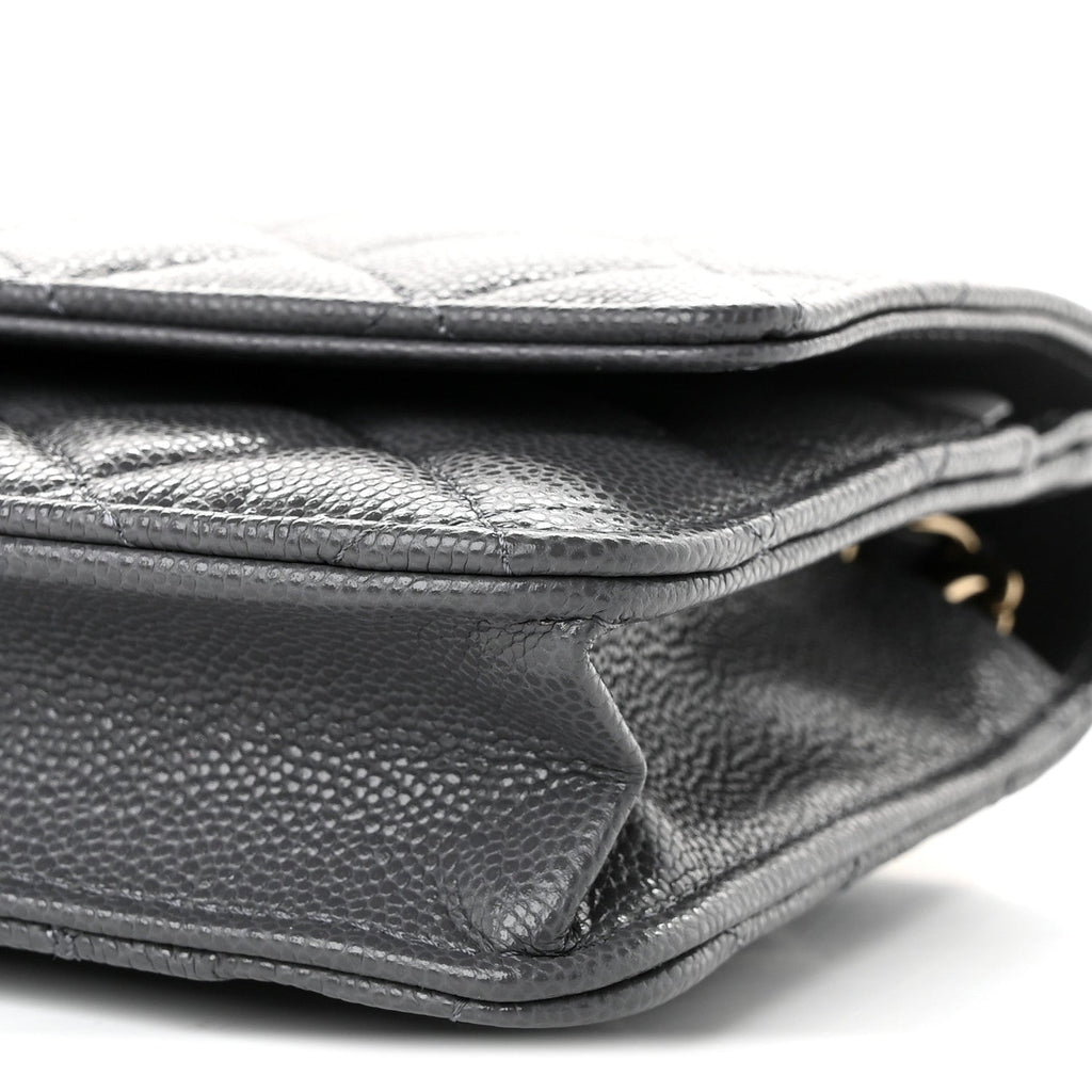 Caviar Quilted Wallet on Chain WOC Grey wholesalehk.shop