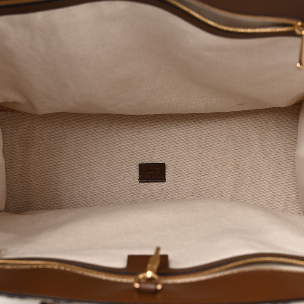 GG Supreme Monogram Fake/Not Large Retro Interlocking G Tote Bag Beige Brown Sugar wholesalehk.shop