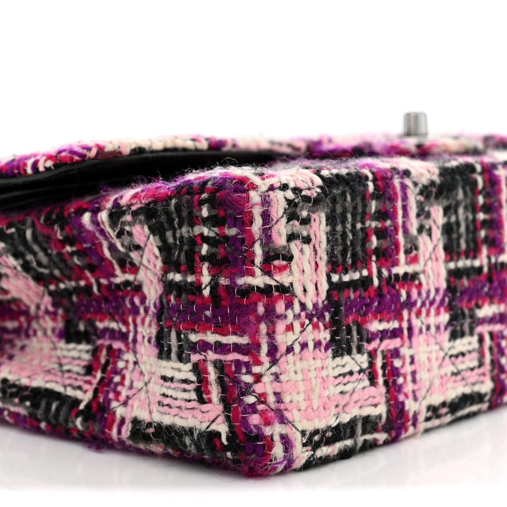 Tweed Quilted Medium Double Flap Pink Black wholesalehk.shop