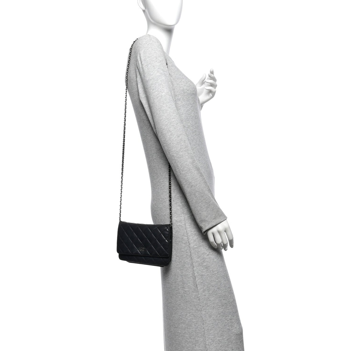 Lambskin Quilted Wallet On Chain WOC Black wholesalehk.shop