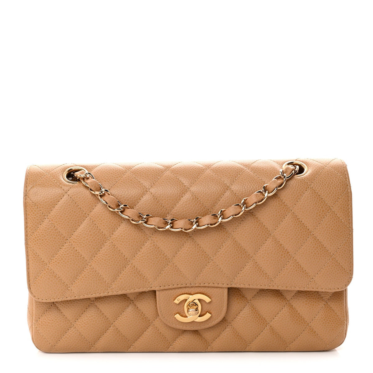 Caviar Quilted Medium Double Flap Beige wholesalehk.shop