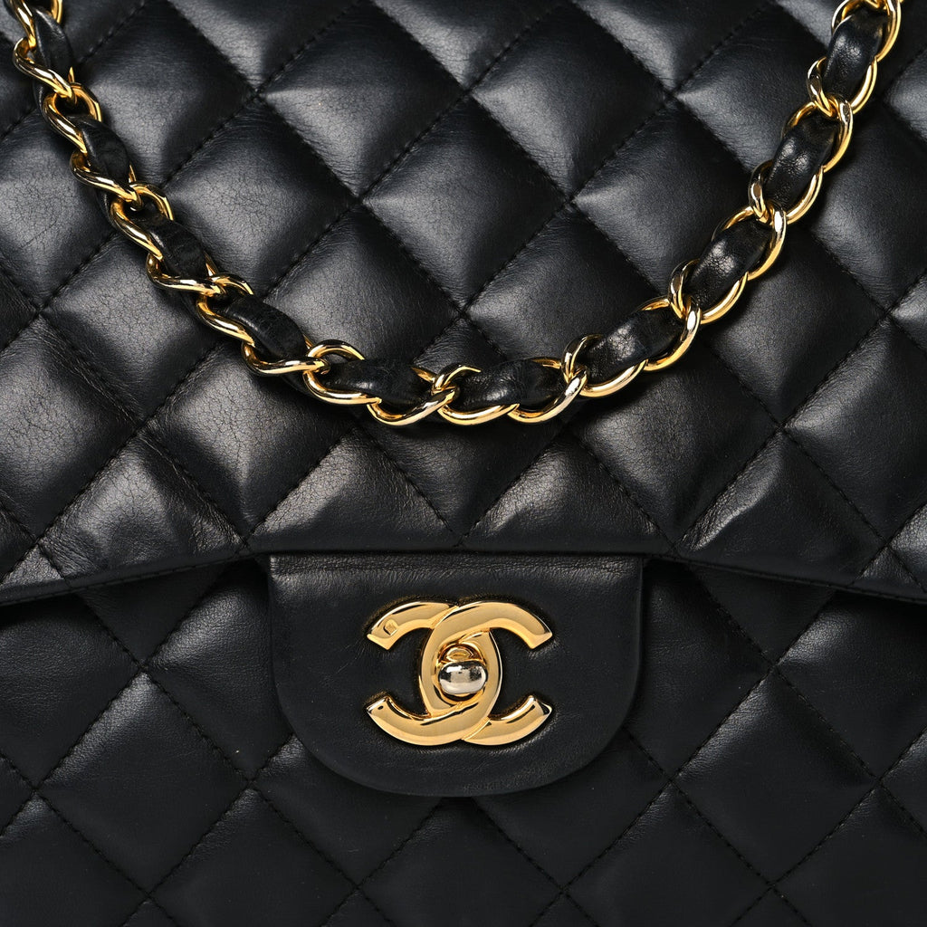 Lambskin Quilted Jumbo Double Flap Black wholesalehk.shop