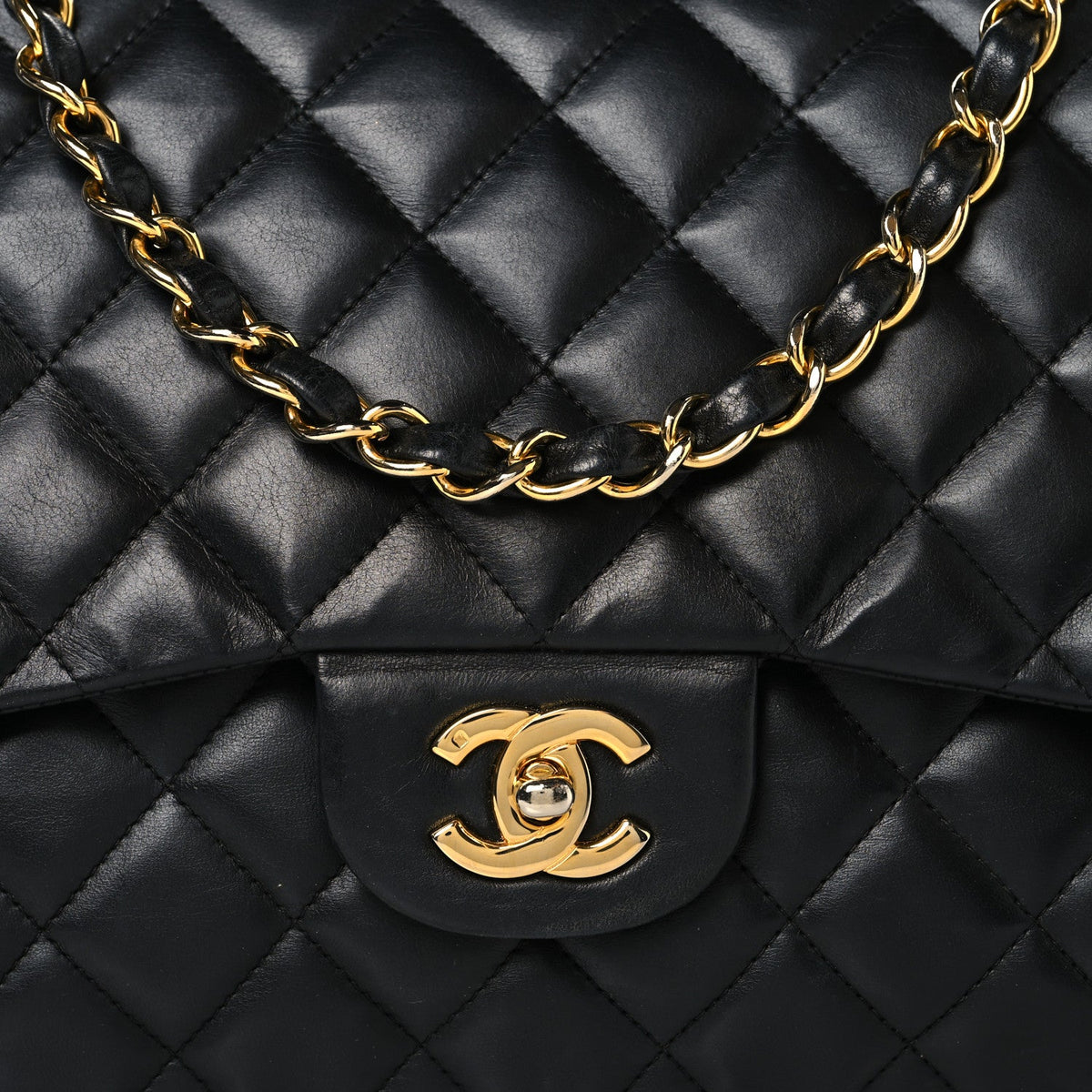Lambskin Quilted Jumbo Double Flap Black wholesalehk.shop