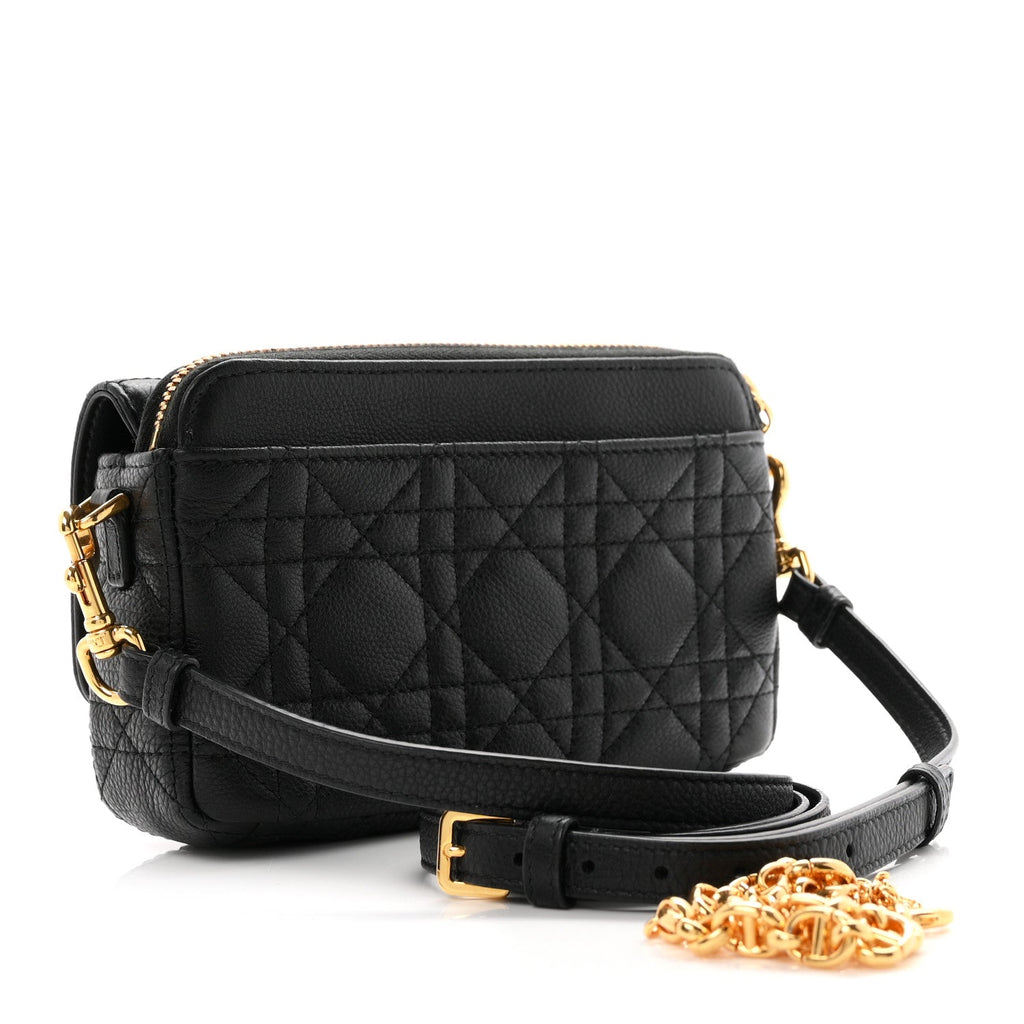 Supple Calfskin Cannage Caro Pouch With Chain  Black wholesalehk.shop