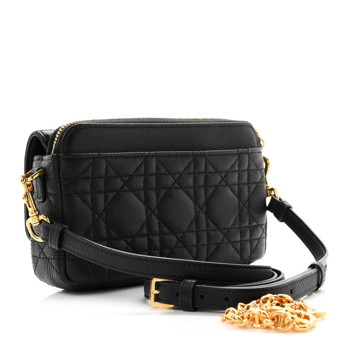 Supple Calfskin Cannage Caro Pouch With Chain  Black wholesalehk.shop