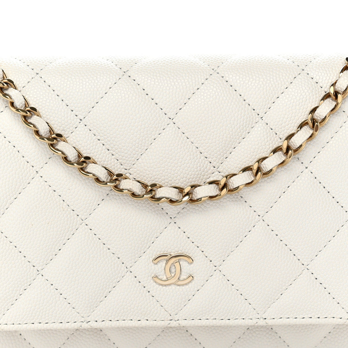 Caviar Quilted Wallet on Chain WOC White wholesalehk.shop