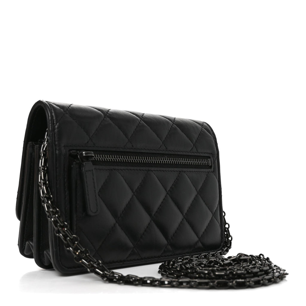 Aged Calfskin Quilted Mini Reissue Wallet On Chain WOC So Black wholesalehk.shop