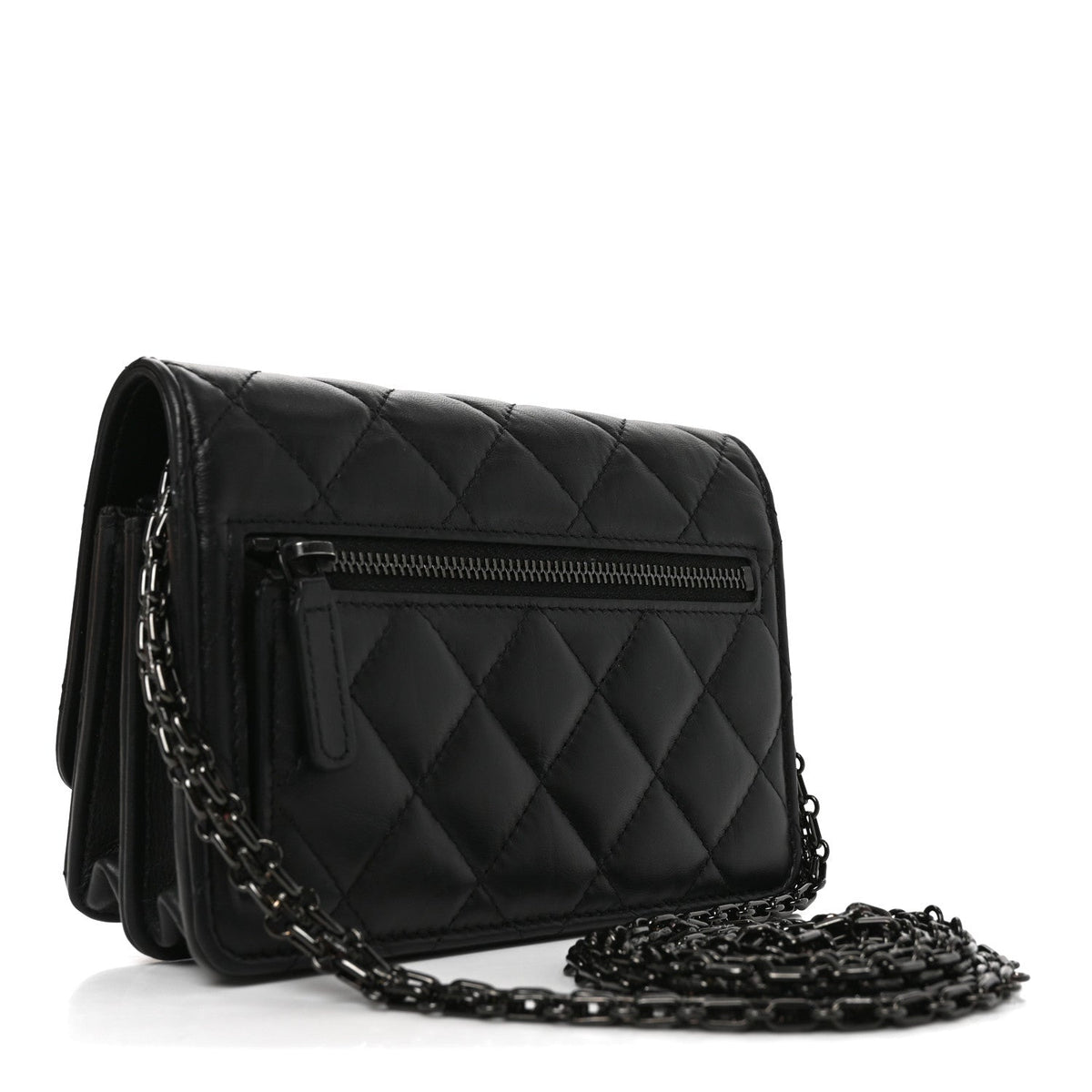 Aged Calfskin Quilted Mini Reissue Wallet On Chain WOC So Black wholesalehk.shop