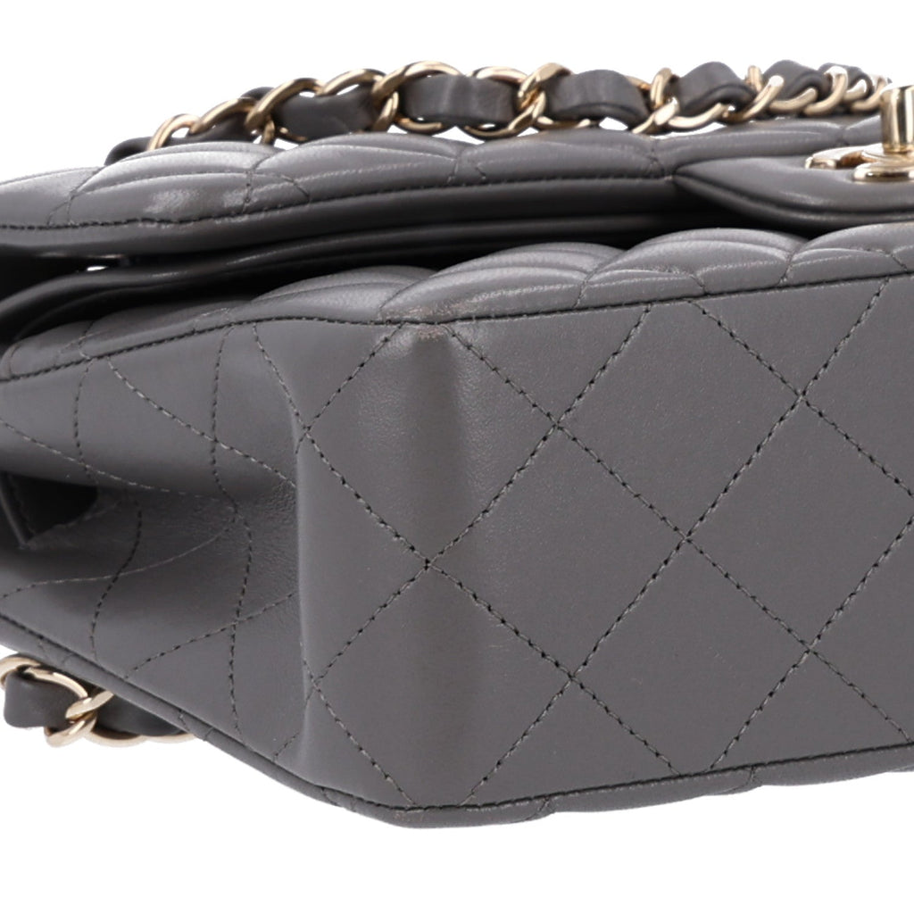 Lambskin Quilted Small Double Flap Grey wholesalehk.shop