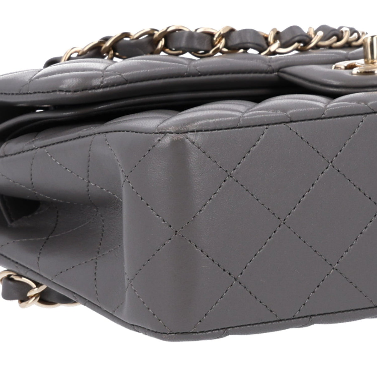 Lambskin Quilted Small Double Flap Grey wholesalehk.shop