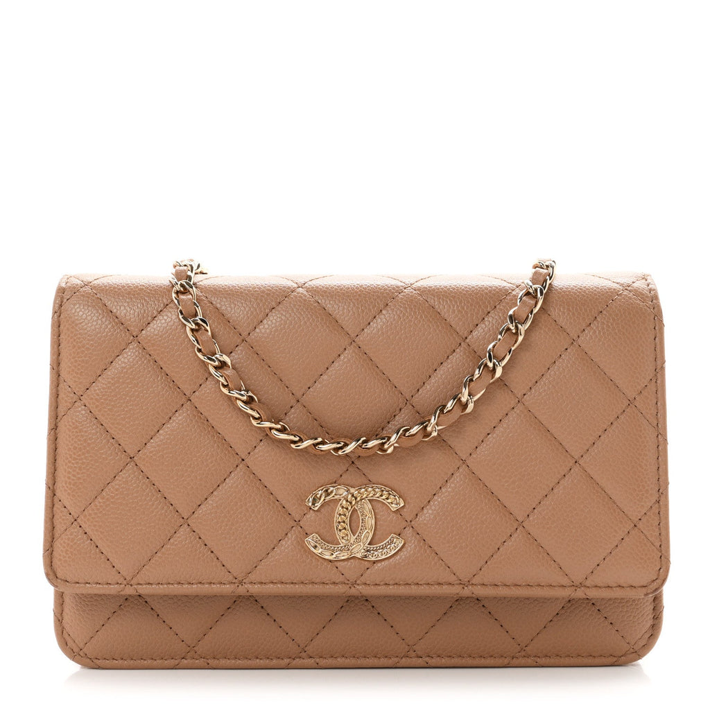 Caviar Quilted Multi Chain Wallet On Chain WOC Beige wholesalehk.shop