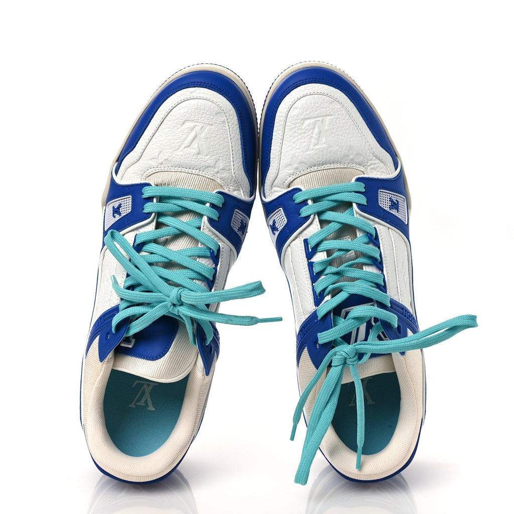 Calfskin Embossed Monogram Mens LV Trainer Sneakers 8.5 Blue £¨ Direct shipment via from wholesalehk.shop