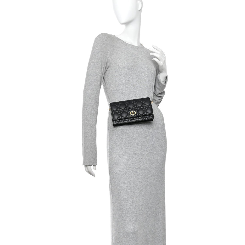 Supple Calfskin Cannage Caro Belt Pouch with Chain Black wholesalehk.shop
