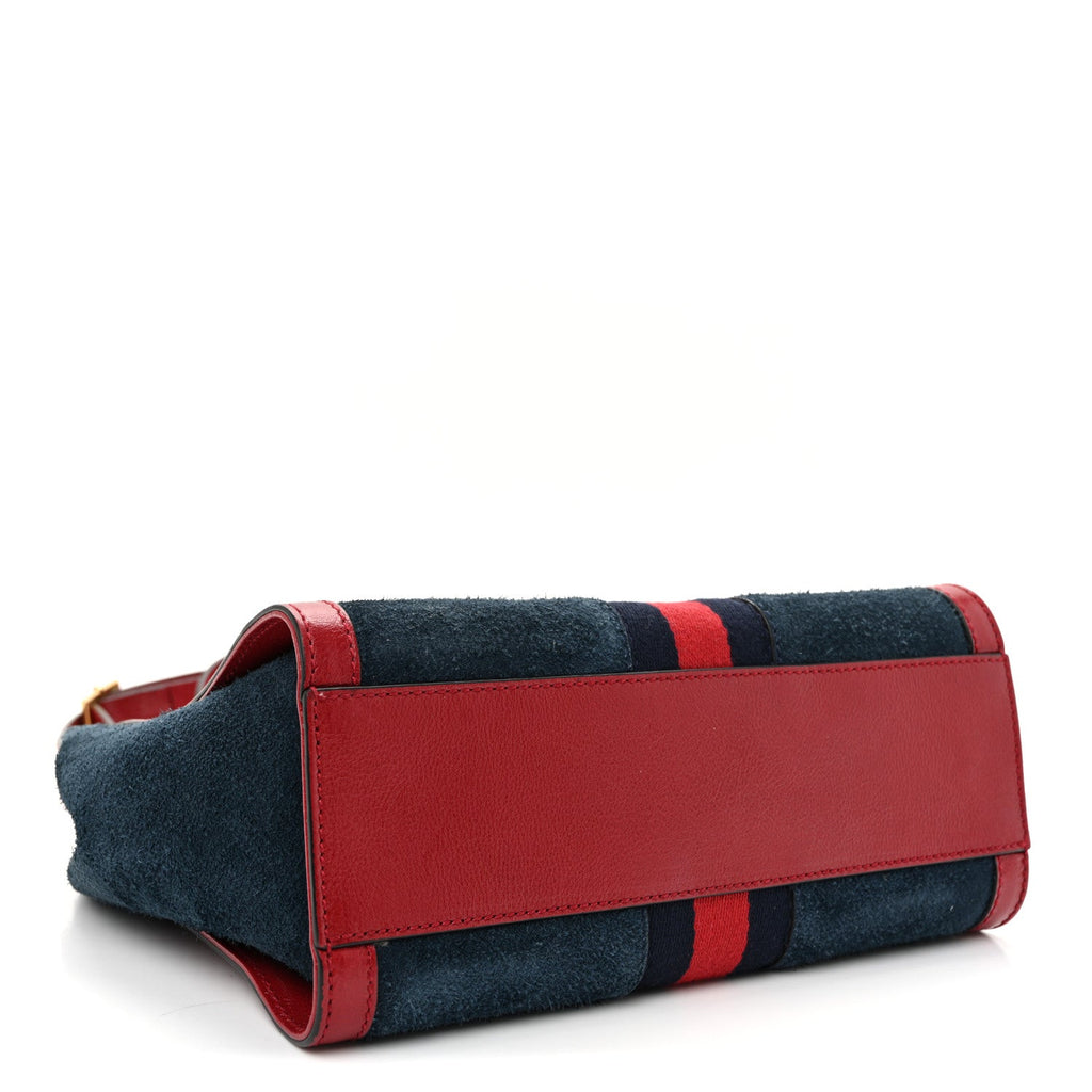 Suede Calfskin Web Small Ophidia Tote Bag New Blue Romantic Cherry wholesalehk.shop