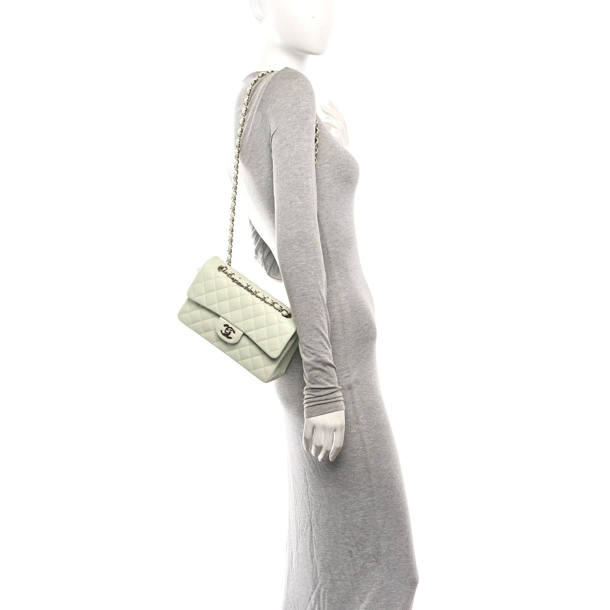 Caviar Quilted Small Double Flap Light Green wholesalehk.shop
