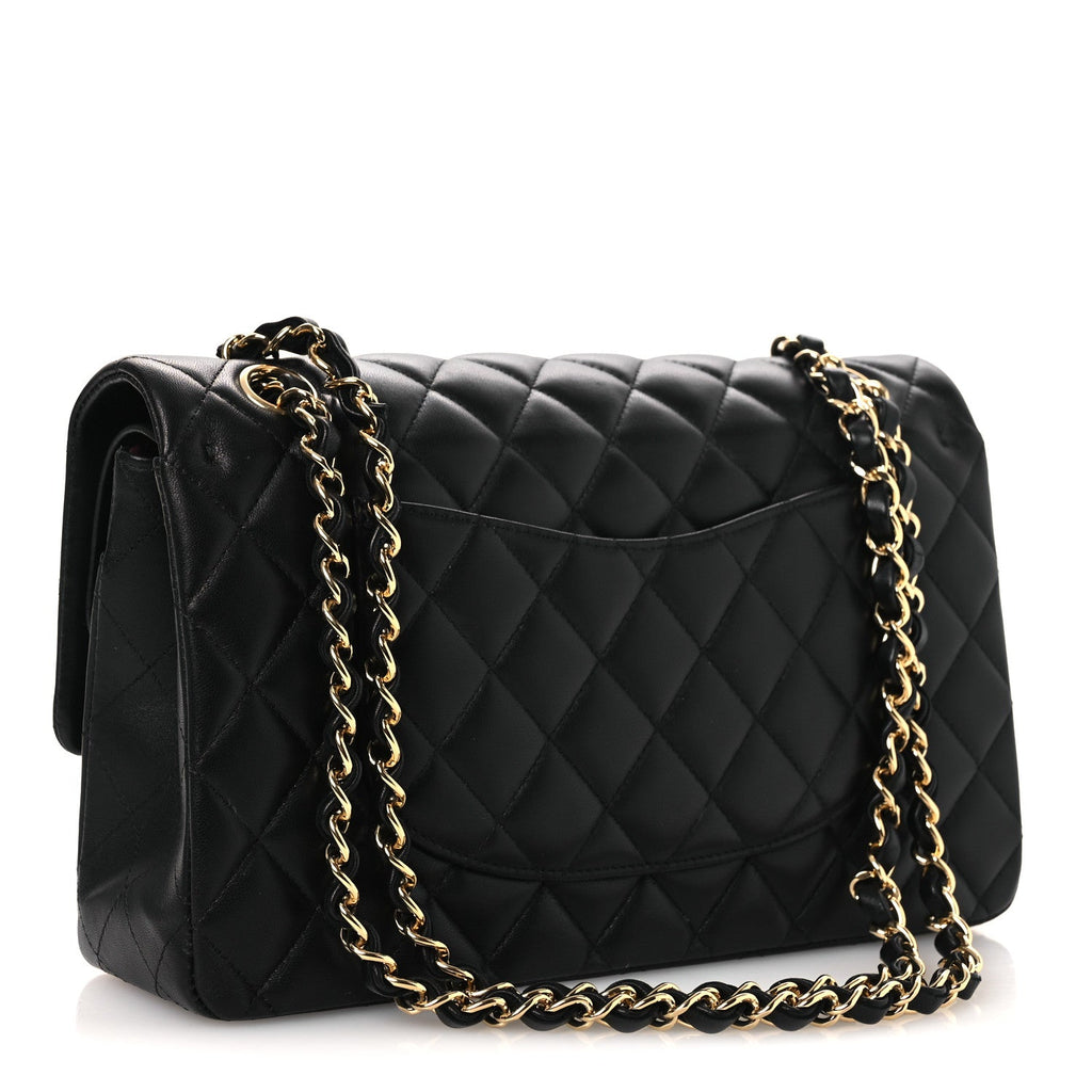Lambskin Quilted Medium Double Flap Black wholesalehk.shop