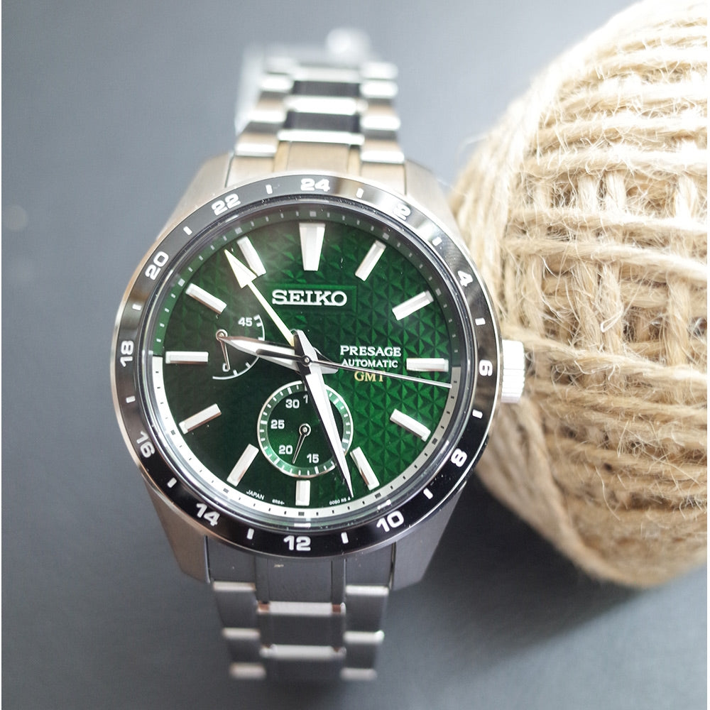 Seiko Presage Sharp Edged Series GMT Green Dial Silver Steel Strap Watch For Men - SPB219J1 wholesalehk.shop